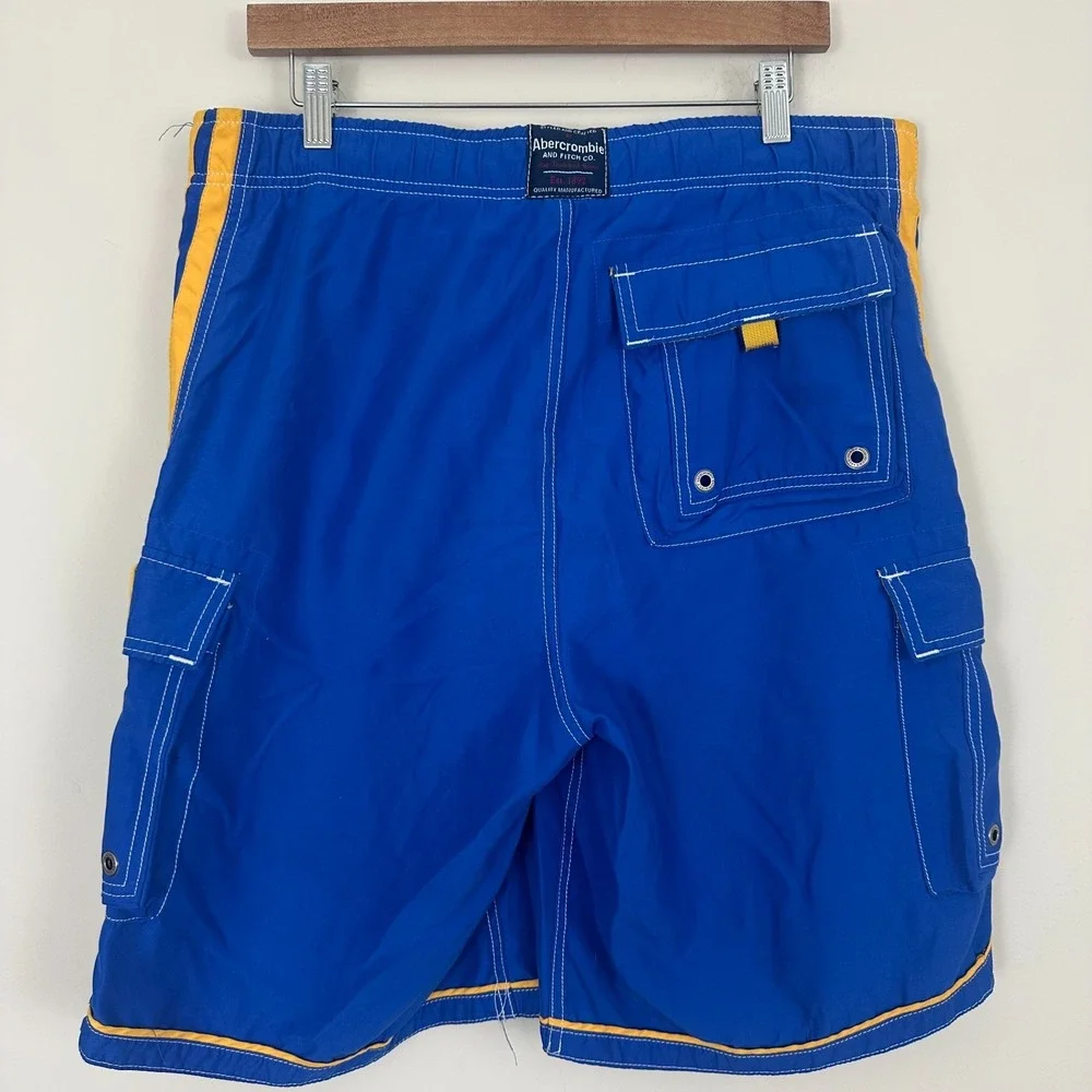Abercrombie & Fitch Y2K Tugger Board Shorts Swim Blue Cargo Pockets Mens S